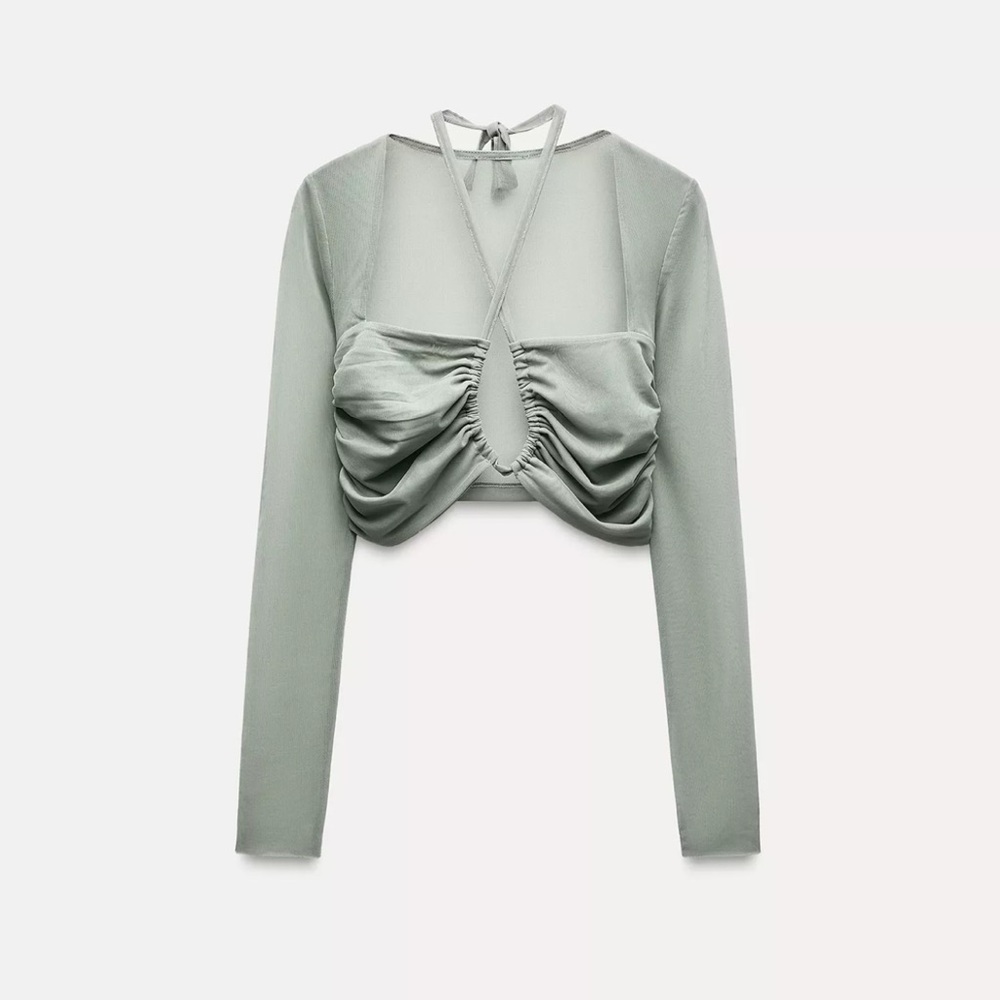 Zara Elegant Sage Green Ruched Women's Top
